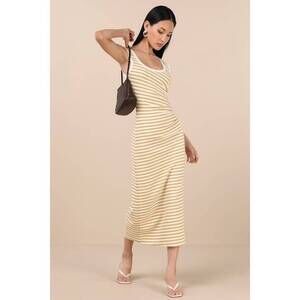 Lulus Edeva Yellow And Ivory Striped Knit Midi Dress - Size L